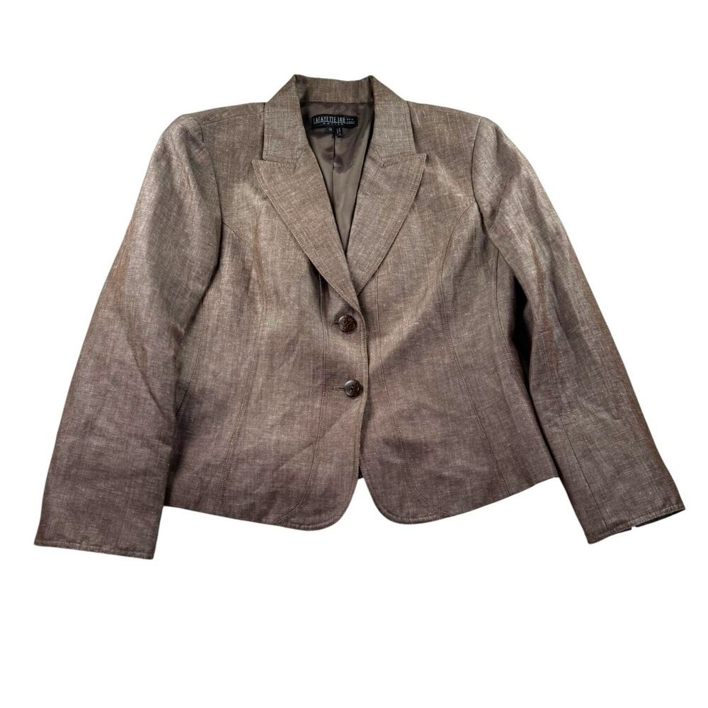 Lafayette 148 Linen Blend 2 Button Blazer Jacket 14 Petite Officecore Career 14P